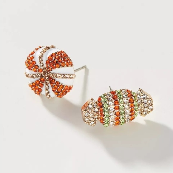 ANTHROPOLOGIE Candy Cane Rhinestone Holiday Stud Earrings - Picture 5 of 5